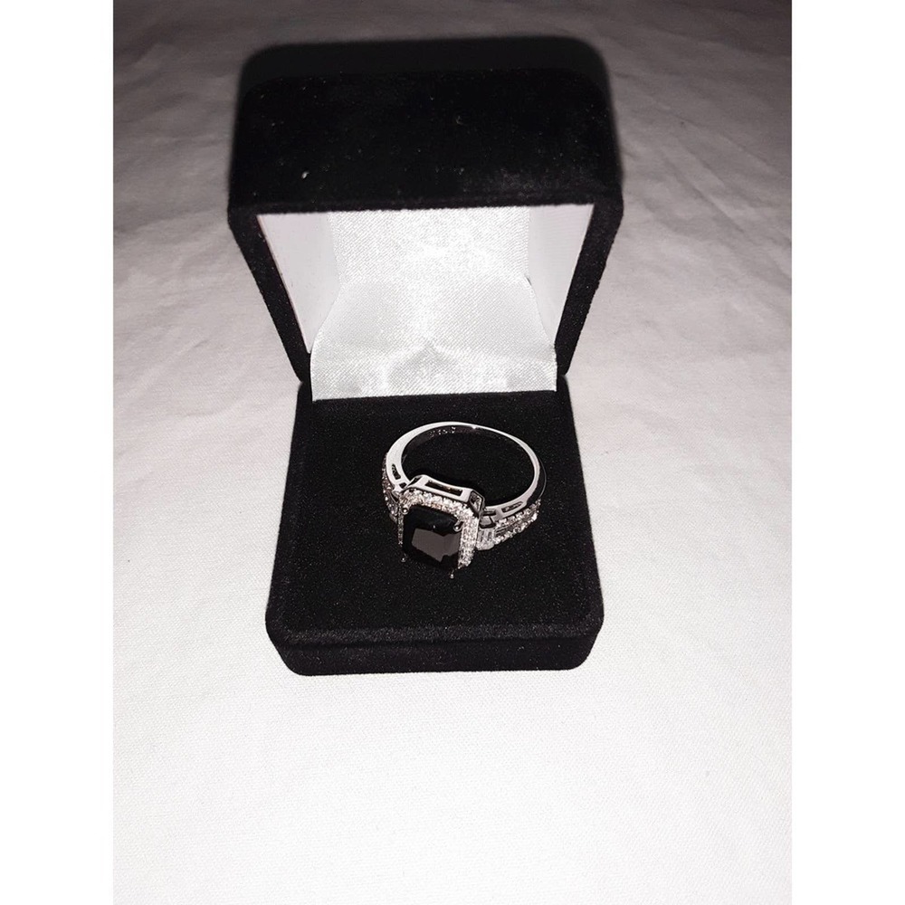 Black Sapphire & Diamond Sz 9 Marked 925 Silver Cocktail Ring NIB - Picture 4 of 6